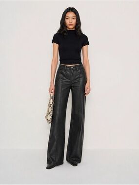 PAIGE Black High Rise Laurel Canyon Leather-Look Jeans